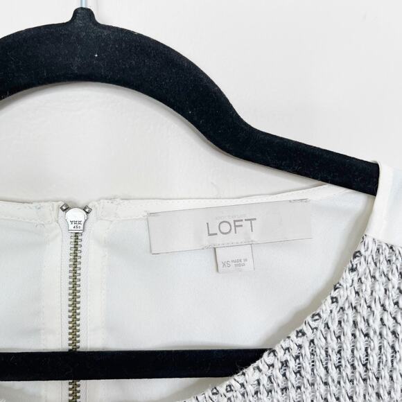 LOFT XSmall XS Cream Gray Tweed Front Mixed Media Long Sleeve Blouse Top Scoop - Picture 7 of 9